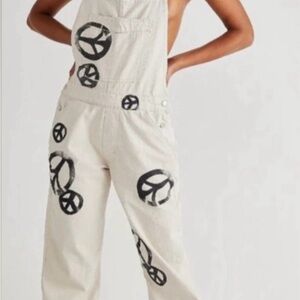 We The Free Cream and Black Overalls